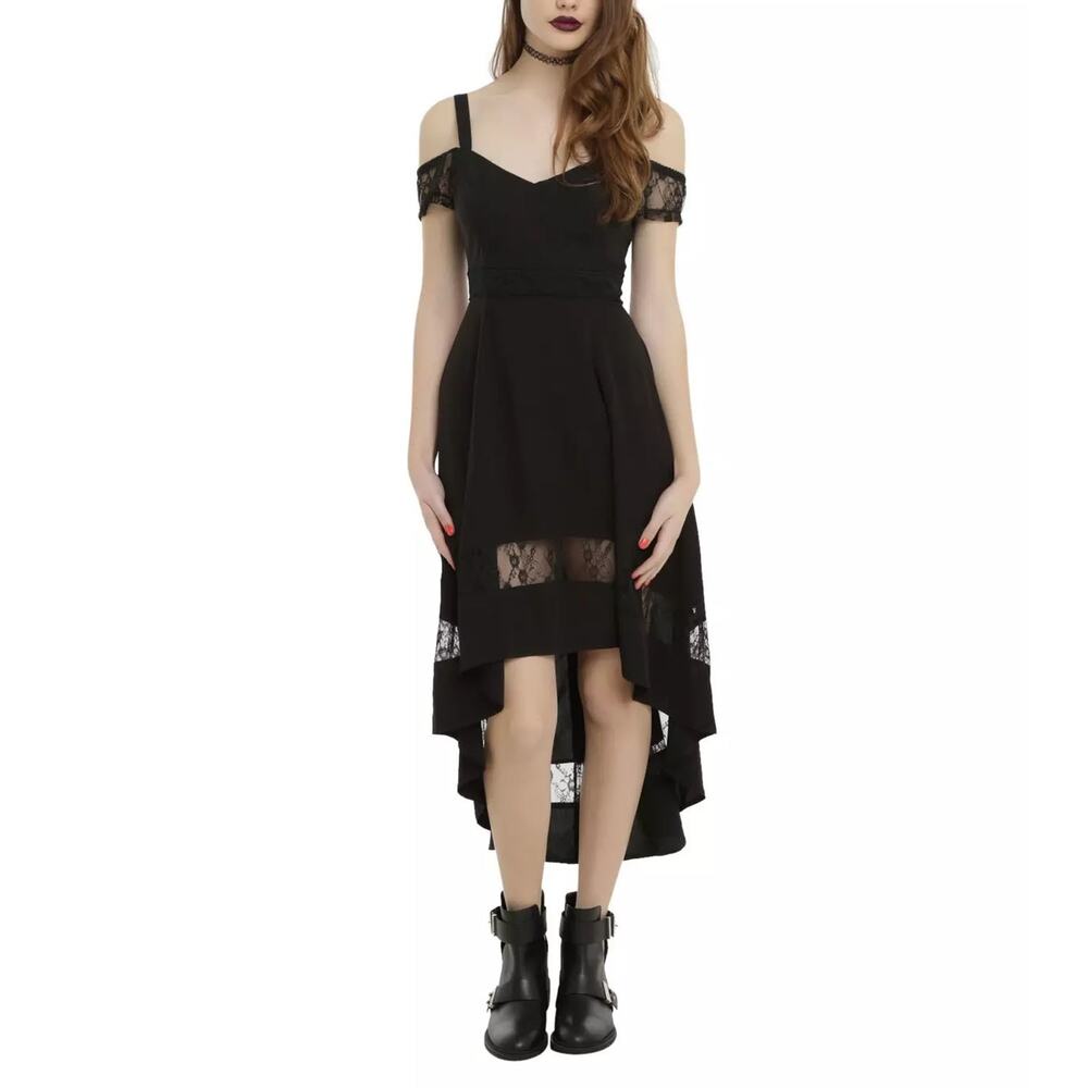 Royal Bones Black Lace Trim Hi-Low Dress Small Gothic Whimsigoth Dark Fairy